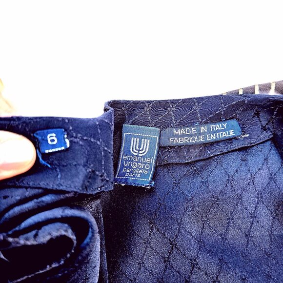 1980s Emanuel Ungaro Parelle Paris Black Silk Jacquard Peplum Jacket w/ Big Shou - Picture 11 of 13